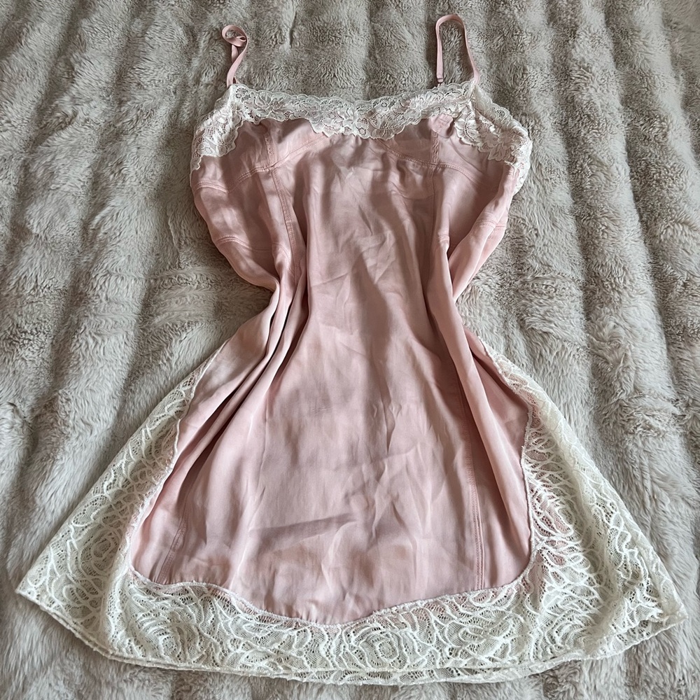 Elegant Pink Lace Trim Slip Dress